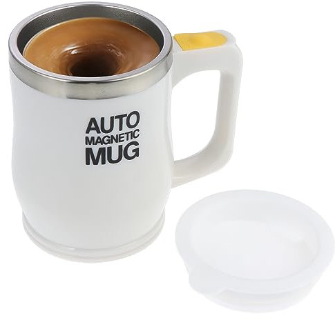 Knpwer 400 ml Taza de Café Autoagitada de Acero Inoxidable Magnética para Café/Té/Chocolate Caliente, Leche/Proteína de Cacao (Blanco)