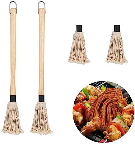 2pz Scopa per Barbecue con 2pz Spazzole di Ricambio Extra, 46cm Spazzolone per Salsa BBQ, Pennello Olio Barbecue, Pennello per Barbecue per Arrostire o Grigliare, Affumicare, Bistecca