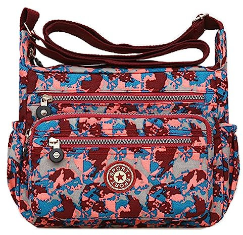 MINGZE Nylon Handtasche, Umhängetasche Damen Sportliche Schultertasche Wasserdicht(Farbfliesen)