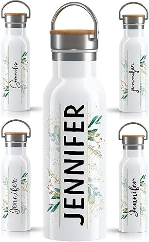 OWLBOOK® Edelstahl Trinkflasche personalisiert| Wasserflasche 600 ml | Thermos Flasche Sportflasche | Auslaufsicher Spülmaschinenfest | Yoga Sport | Geschenke für Frauen | Euka 1