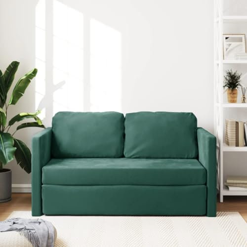 Hommdiy Bodensofa mit Schlaffunktion Klappsofa mit Schlaffunktion Schlafsofa Couch mit schlaffunktion 122x204x55 cm Samt (Dunkelgrün)