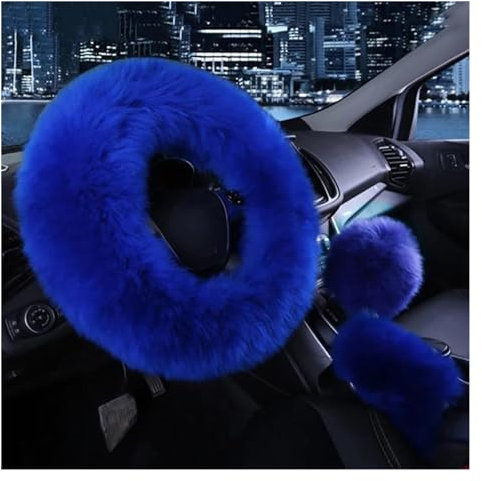 HYQHYX Lenkradbezug 3-teiliges Lenkradbezug-Set Auto-Plüsch Warm Flauschig Flauschig Autozubehör Für Frauen Und Mädchen Lenkradabdeckung (Farbe : Blau)