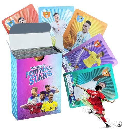 LUFEIS 55 Stück World Cup Fußball Star Karte, Fussballkarten, Soccer Star Collection Cards, Fußball Sammelkarte, Fußball Sammelkarte für Fans, Kinder, Jugendliche Und Erwachsene (Mehrfarbig)