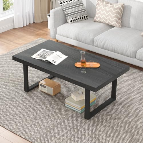 IBF 100 cm Dunkelgrau Industrial Couchtisch Wohnzimmertisch Sofatisch | Industrial Modern Vintage Rechteckig Eiche Mit Stauraum Mit Ablage Wohnzimmer Couch Outdoor