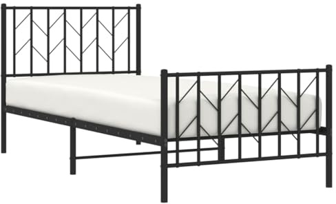 vidaXL Bettgestell, Bettrahmen mit Kopfteil Fußteil, Bett Gästebett mit Stauraum, Metallbett Einzelbett Schlafzimmerbett, Schwarz 90x200cm Metall