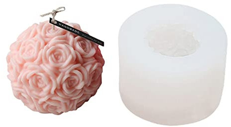 CASNO Silikonform, Rosenkugel-Silikonform, 3D-Blume, Kerzen, Antihaftbeschichtung, leicht zu entformen, für selbstgemachte Kerzen, Gips, Kuchen, Fondant, Schokolade