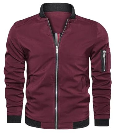 Shuanghao Herr vår höst tunna jackor vardaglig utomhus retro klassisk baseball dragkedja lätt tunn softshellrock vindtät flygbomber lättviktsjackor vandringsjacka för män, Röd, XS