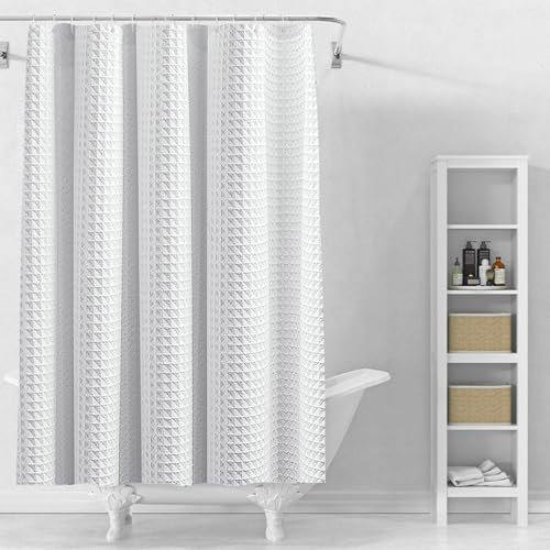 Stfery Rideau de douche gaufré - Blanc - 100 x 180 cm - En textile - Lavable - Anti-moisissure