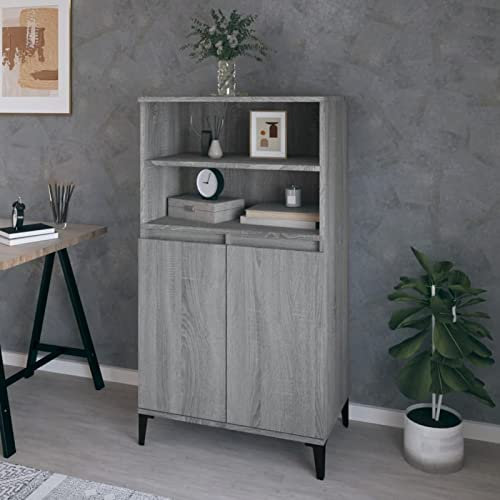 CIADAZ Highboard, Kommode Wohnzimmer, Bücherschrank, Vitrinenschrank, Sideboard Schlafzimmer, Schrank, Grau Sonoma 60x36x110 cm Holzwerkstoff