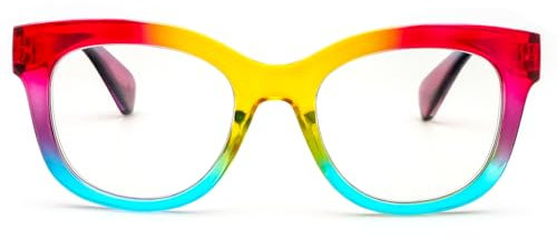 MMOWW Oversized Reading Glasses for Women Blue Light Blocking with Spring Hinge Computer Readers Ladies (Rainbow color, +2.5)
