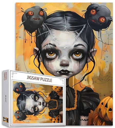 Tucocoo Halloween Gothic Girl Jigsaw Puzzles for Adults 1000 Pieces, Pumpkin Cute Weird Girl Art Jigsaw Puzzle Colorful DIY Puzzles for Home Decoration Gifts, Family Puzzle Perfect for Game Nights