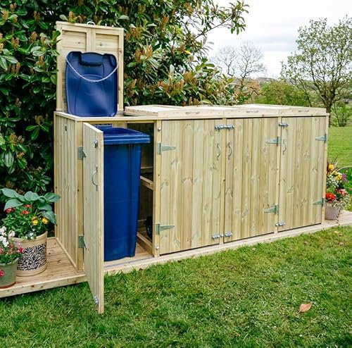 Shireburn Quad Wheelie Bin Store - Timber - L80.4 x W284 x H120 cm - Fits 4 x 180L or 4 x 240L Wheelie Bins