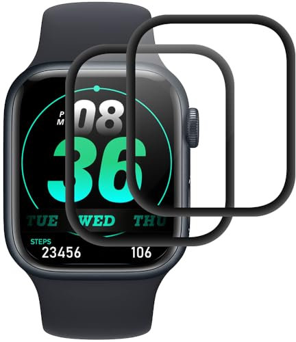 IQShield Vetro Temperato per Apple Watch 45mm Series 9/8/7, 2 Pezzi Ultra HD Pellicola Protettiva, Copertura totale 3D Protezione, Anti Graffio, Sensibile al Tatto Schermo Protettivo