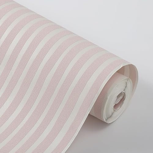 Tarwanear Pink Wallpaper Light Pink Girls Wallpapers Kids Boys Girls Bedroom Wallpaper Vertical Striped 3D Embossed Flocking Feature Contact Paper Roll for Living Room Lounge Hallway