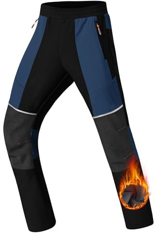 Zoofly Kinder Softshellhose Outdoor Wasserabweisend Mädchen Schneehose Gefüttert Fleecefütterung Jungen Snowboardhose Sporthose Schwarz+Dunkelblau 122-128