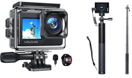 WOLFANG Cámara Deportiva GA120 4K30FPS & Juego de Selfie Stick Recargable