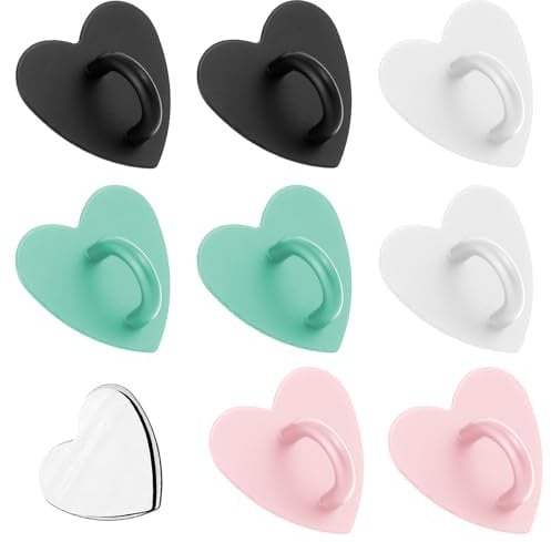 8 Pcs Phone Charm Hook, Heart Phone Holder Ring Adhesive Metal Phone Finger Grip Hook Universal Cell Phone Sticky Stand for Cell Phone Tablet DIY Hanging Supplies Accessories (Four Colors)