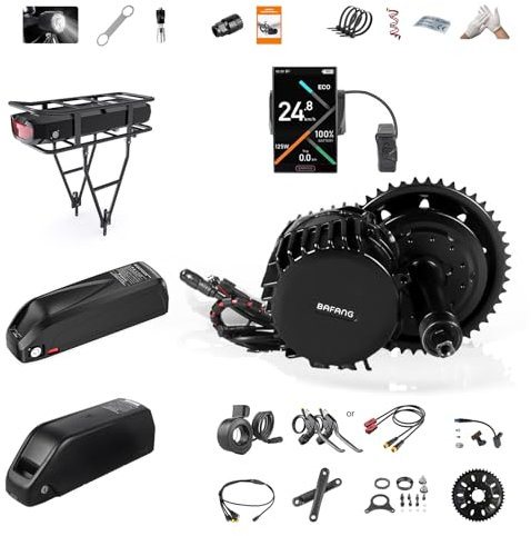 BAFANG 48V 52V 1000W Mittelmotor - BBS-HD Mid Drive Kit mit Batterie (optional) und LCD-Display für 68-73 mm, 90-100 mm und 110-120 mm Tretlager, 8fun BBS03 G320 E-Bike Umbausatz, DIY Ebike Kit