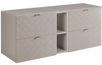 3E 3xE living.com Mueble de baño, Cachemir con Tirador Dorado/con Placa Superior, 140 x 57 x 46 cm