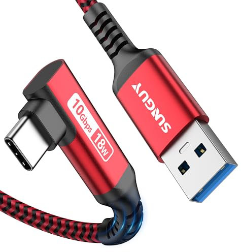 SUNGUY Câble USB vers USB C 90 Coudé, 1.2M 10Gbps USB 3.1 Gen 2 Câble USB Type C Charge Rapide Compatible avec Android Auto, Galaxy S22, SSD, Huawei P30/P20, Xiaomi-Rouge