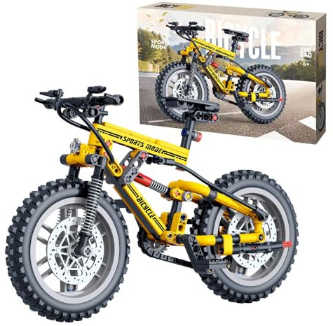 Fuleying Sport-Modus Mountainbike Bausteine Bausatz, 240 Teile Fahrrad Klemmbausteine Spielzeug, Technik Fahrrad Anzeige Modell für Heimbüro Dekoration (Gelb)