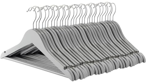 Harbour Housewares Strong Grey Wooden Children's Coat Hangers with 360 Degree Rotatory Hook | Pack of 30 | Wood Clothes Hangers with Round Trouser Bar and Non Slip Shoulder Notches Wardrobe Storage