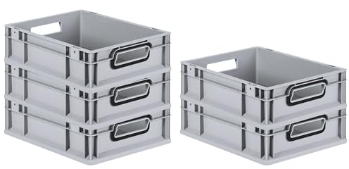 PROREGAL SparSet 5x Eurobox NextGen Color | HxBxT 12x30x40cm | 11 Liter | Griffe schwarz offen | Glatter Boden | Grau | Eurobehälter, Transportbox, Transportbehälter, Stapelbehälter