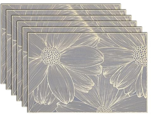 comfoyar Tischsets Gold Gänseblümchen 6er Set, rutschfeste Vinyl Blume Grau Gepresst Platzsets Waschbare, wasserdichte Platzdeckchen für Innenbereich, Küche, Esszimmer Partytisch Dekoration(30x45cm)