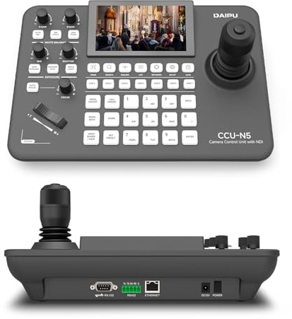 DAIPU PTZ Kamera-Controller mit 5-Zoll-LCD-Bildschirm 4D-Joystick LAN RS232 RJ45 RS485/422 DC12V Professionelle Steuerungstastatur für Kirchenanbetung Live-Streaming Videokonferenz Events