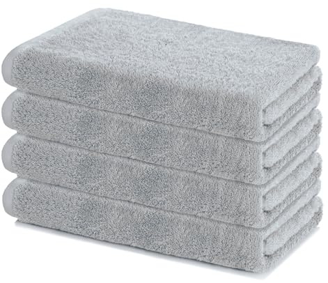 Lavea® Sydney 4er Duschtucher Set - 60x120 cm - Silber | 100% Baumwolle – Weiche Frottee Duschtücher, saugstarkes Handtuch Set für Bad, Gäste-WC & Sport, OEKO-TEX® Standard 100