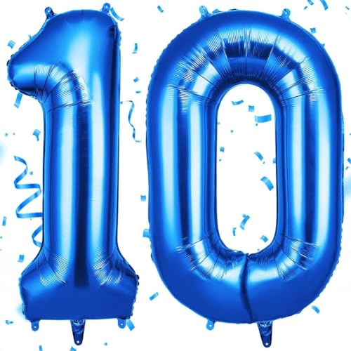 OFFCUP Luftballon Zahlen 10, Blau Riesige Folienballon in 40 - 101cm | Geburtstag Deko Jubiläum, Geburtstagsdeko Ballons für Mädchen Jungen Geburtstagsdeko, Jubiläum 10 Jahre Deko, Silvester Deko