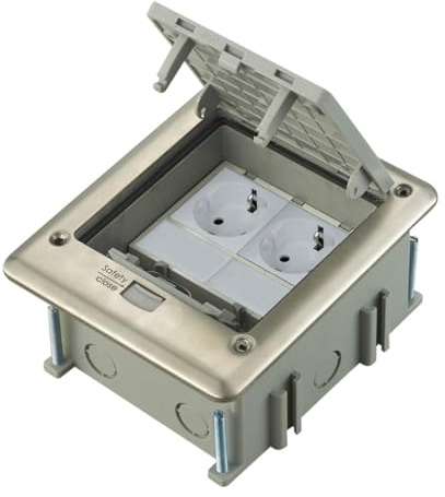 erweiterbarer Edelstahl Bodentank IP66 mit 2 VDE Schuko Steckdosen | Steckdosenbox Bodensteckdose Bodendose für Hohlböden & Estrich