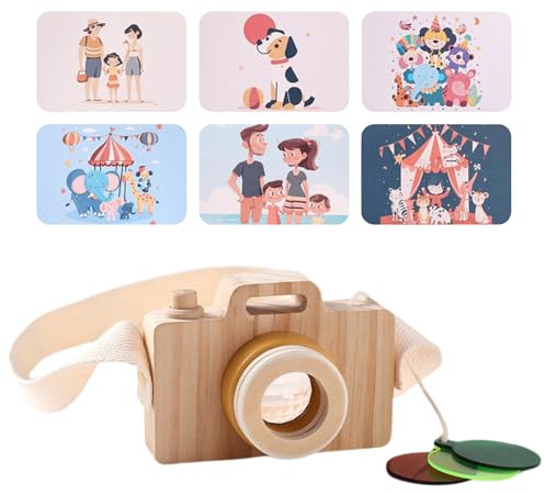 Faux caméscope jouet - Appareil photo en bois, accessoire de jeu portable avec dragonne | Éducation interactive pour jeux de rôle, jeux photo, fête d'anniversaire pour enfant