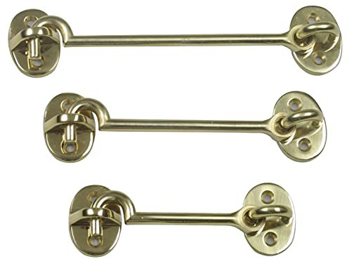 Amig - Aldabilla para Contraventana Dorada Tipo Gancho Decorativa de Latón Pulido - Diámetro Ø5 x 100 mm - Cierre de Seguridad Anti Golpes y Roturas para Ventanas - Incluye Tornillos