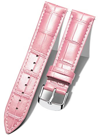 BINLUN Leder-Uhrenarmband Krokodilmuster Schnellverschluss Ersatz Kalbsleder Uhrenarmbänder Smartwatch 10 Farben 13 Größen für Herren & Damen(Silberne Schnalle,Pink,18mm)