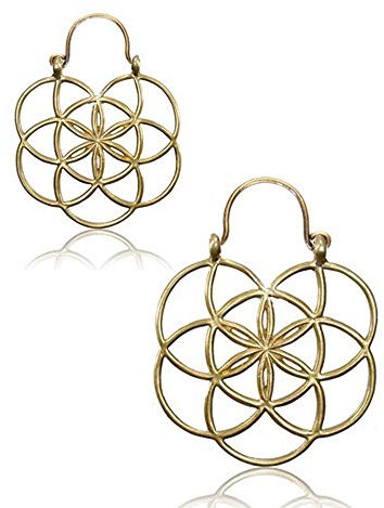 viva-adorno 1 Paar Damen Creolen Ohrringe Messing gold Blumen Vintage Antik Style Ethno orientalisch ER4.D6