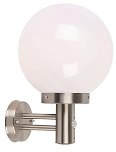 Qazqa - Modern Außen Wandleuchte aus Edelstahl I nickel matt IP44 mit Bewegungsmelder - Sfera I Außenbeleuchtung - Stahl Kugel I Kugelförmig - LED geeignet E27