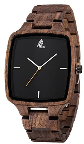 CZOKA Armbanduhr aus Holz für Männer und Frauen, 100% natürlich, handgefertigt, Walnuss, Oliv, Japanisches Quarzuhrwerk, verstellbares Armband aus Holz