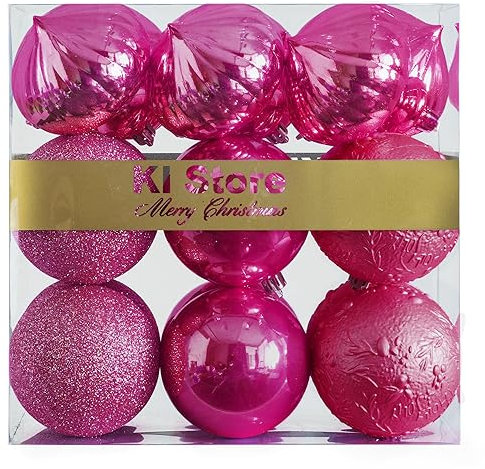 Hot Pink Christmas Baubles 80mm Christmas Tree Decoration Ornaments 18pcs Shatterproof Balls for Xmas Hanging Decorations Festival Holiday Decor