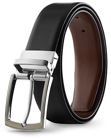 Prospero Comfort Herren Wendegürtel aus italienischem genarbtem Leder in Schwarz und Braun, drehbare Schnalle - Schwarz - 34