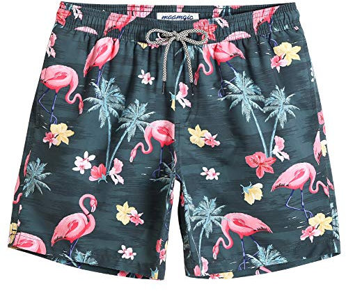MaaMgic Pantaloncini da Bagno da Uomo Asciugatura Veloce Costume da Bagno per Surf sulla Spiaggia Multi-funzioni Allenamento casa con Fodera in Mesh, Cocco Flamingo, XXL
