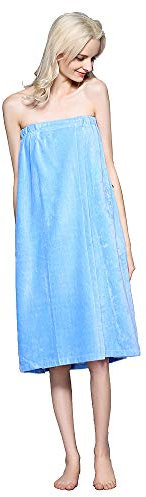 YOUCAI Saunakilt Damen, Klettverschluss und Gummizug, Saunatuch, Sarong aus Baumwolle, Knielang，Blau,EINHEITSGRÖSSE