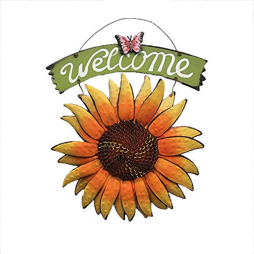 Wankd Türschild Willkommen, aus Metall mit Kordel zum Aufhängen Türschilder Welcome Blume Muster zum Aufhängen Vintage Wandschild Türhänger Begrüßung Deko (Sonnenblume)