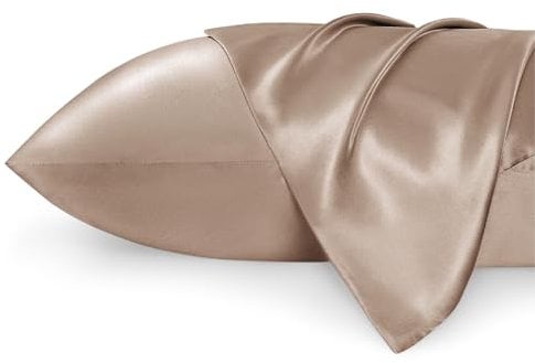 Bedsure Satin Pillowcase for Hair and Skin - Similar to Silk Pillowcase, Cooling Pillow Cases 2 Pack with Envelope Closure, Gifts for Women, Queen & Standard Size 50x75 cm, Dark Beige