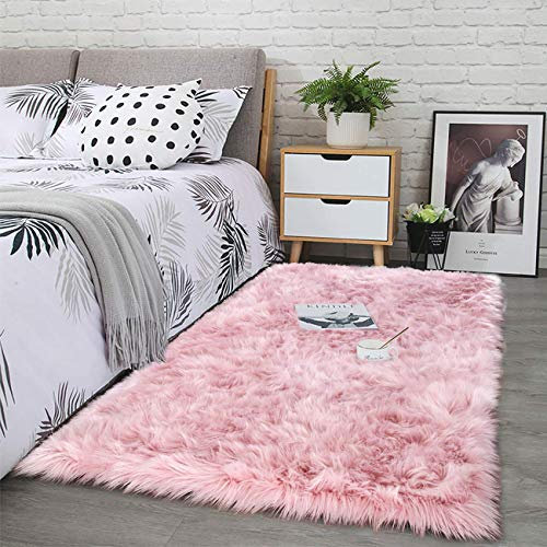 Haoye Teppiche Nach Maß, Antistatisch Flauschig Weiche Pflegeleicht, Hochflor Langflor, 6cm lang, für Schlafzimmer, Esszimmer, Wohnzimmer - Pink 40x120cm