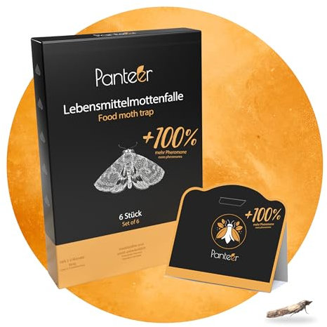 SCHÄDLINGSMEISTER Mottenfalle - 6 Stück - 100% mehr Pheromone gegen Lebensmittelmotten - Höhere Lockwirkung - Mottenfalle Lebensmittel - Monitoring & Bedarfskontrolle