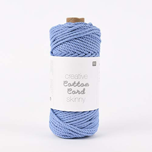 Rico Design Creative Cotton Cord Skinny Makramee Garn 190g 55m Blau Häkelgarn Strickgarn Wolle Garn zum Stricken Häkeln und Basteln DIY