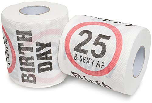 Happy Birthday & Sexy AF Papier Toilette d’anniversaire, Décoration et Emballage Cadeau pour fêtes de 25 ans, Rouleau de Papier WC Thème Amusant, Cadeau innovant pour adolescents, Garçons, Filles