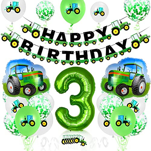 Traktor Geburtstag Geko 3 Jahre, Traktor Luftballon 3 Jahre, Geburtstagsdeko 3 Jahre Junge, Deko 3. Geburtstag Junge Trecker, Traktor Ballons für Kindergeburtstag Party Deko
