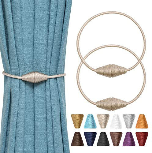 Pretty Jolly Magnetische Vorhang-Raffhalter, handgefertigt, gewebt, Seil, Vorhanghalter, praktisch, dekorativ, kegelförmig, Raffhalter für Zuhause und Büro, Fenstervorhänge (Beige)